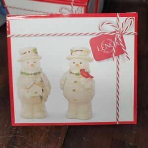 New Lenox Happy Holly Days Snowman Salt And Pepper Shaker Set